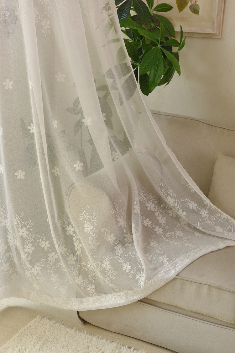 简约纯色白纱蕾丝绣花小花纱窗纱客厅阳台纱多色纱窗帘粉色蓝色窗纱