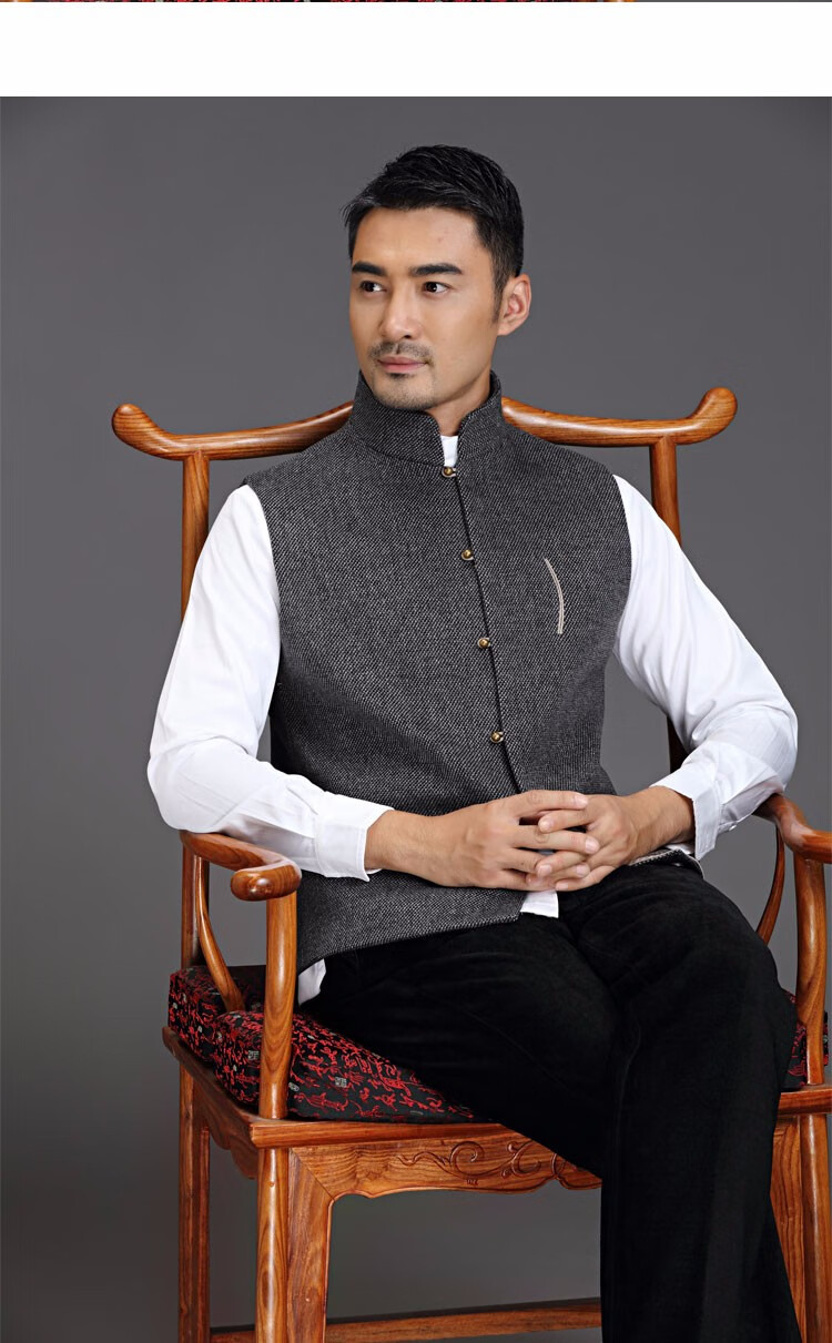唐袭世家中式唐装男马甲羊毛背心中国风春秋季休闲马夹中老年盘扣上衣