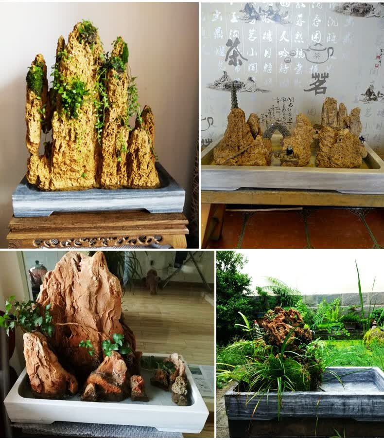 石光小站 天然大理石假山盆景盆大型上水石吸水石长方形圆形石头花盆