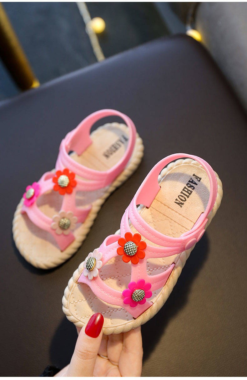 蕊派女童凉鞋洋气2020夏季宝宝防滑软底公主小女孩儿童可爱凉拖鞋粉红