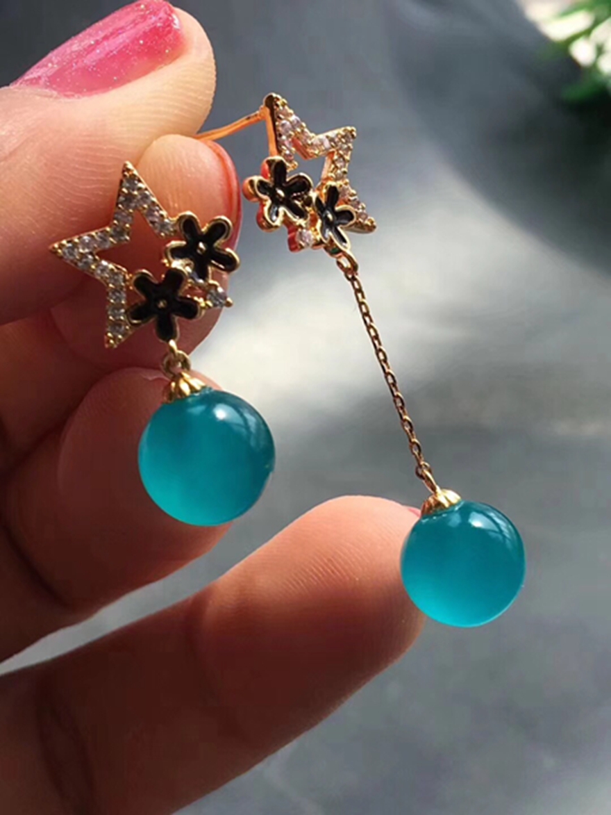 诺源珠宝 天然天河石耳坠 冰种天河石圆珠耳钉925银