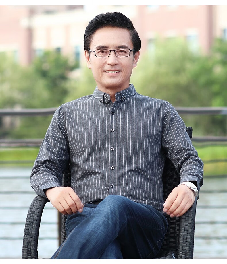 俞兆林 纯棉爸爸长袖衬衫春装薄款中年男士上衣40岁50中老年人男装