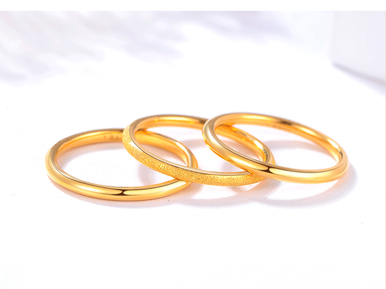 蒂蔻三生三世黄金戒指女情侣对戒足金光面素圈三合一金戒指男女款3d硬