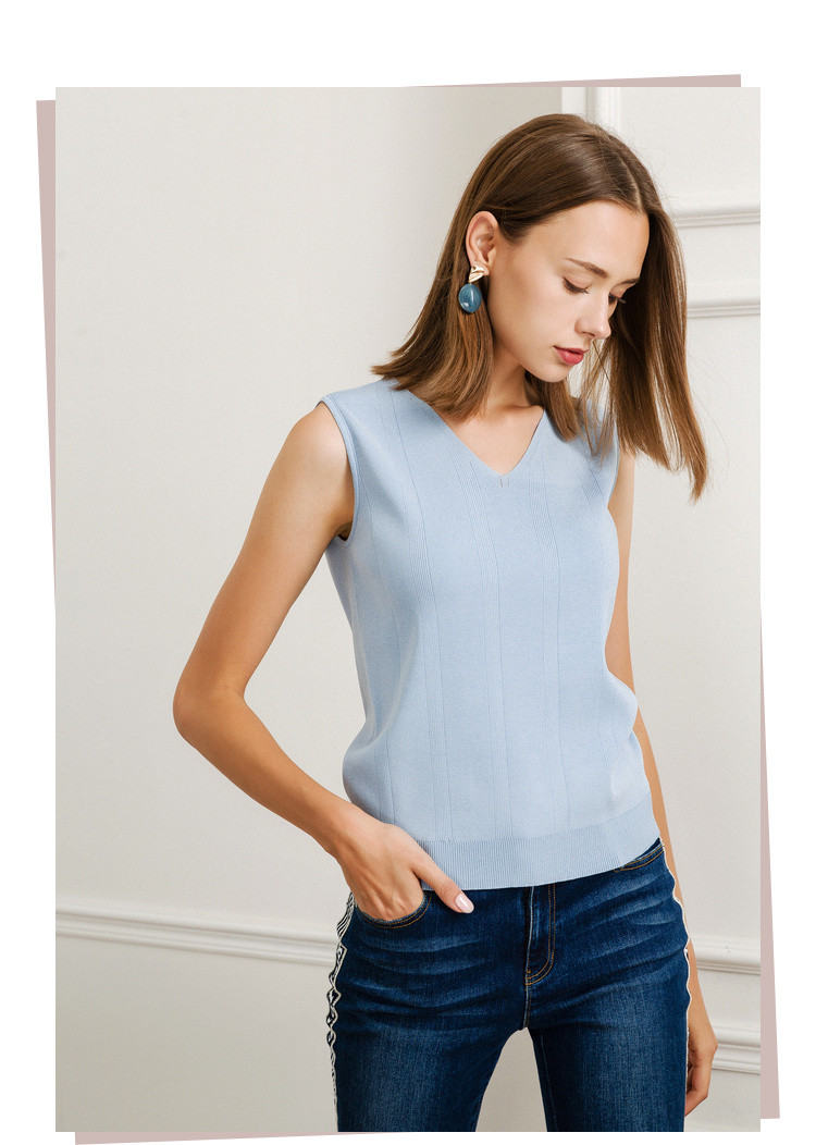 娜尔思naersi 夏季女装无袖背心针织衫上衣 淡群青色 xxl