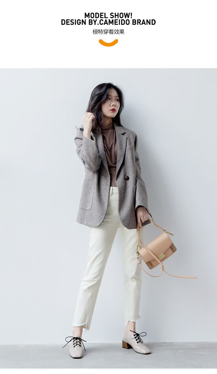 卡美多cameido 2020春季休闲两穿懒人鞋方头粗跟深口系带单鞋女中跟