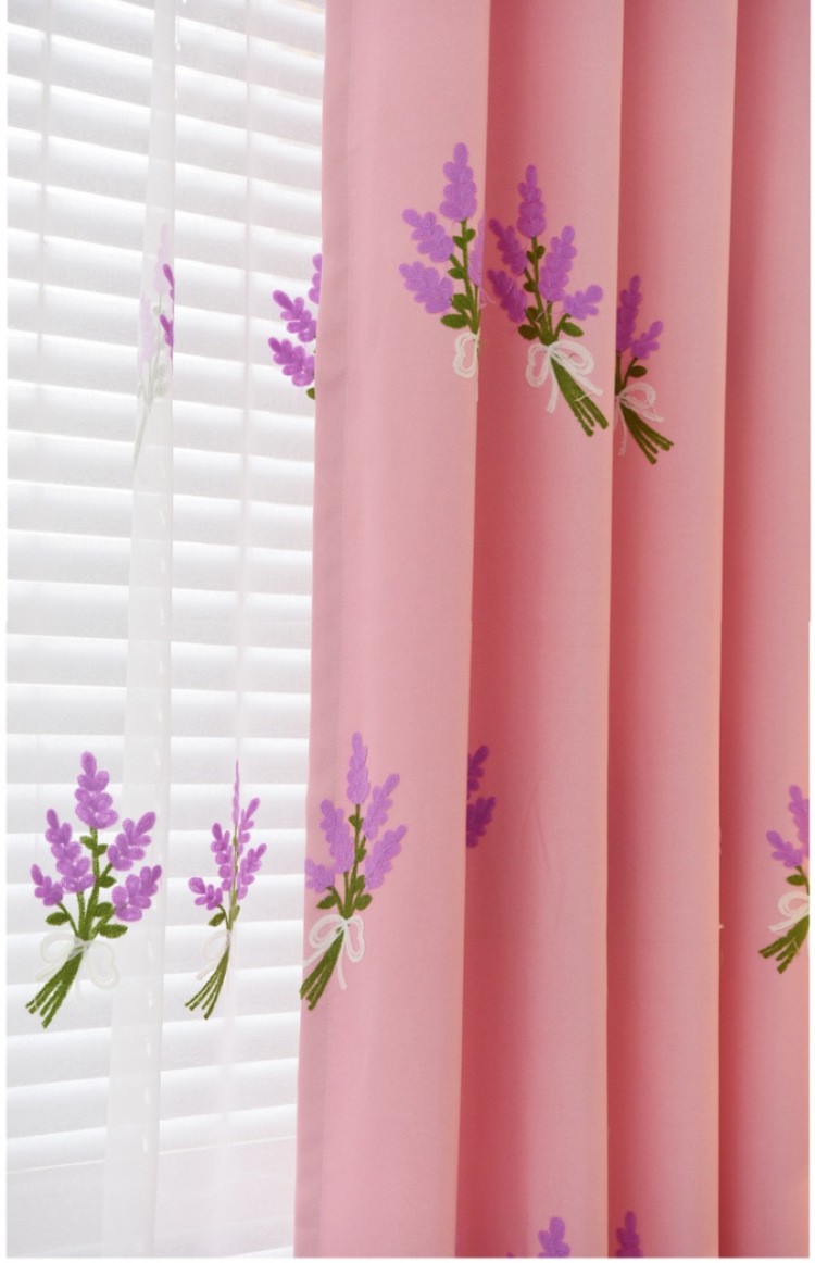 馨兰芙曼窗帘成品清新唯美遮光窗帘棉麻绣花薰衣草窗帘客厅卧室成品