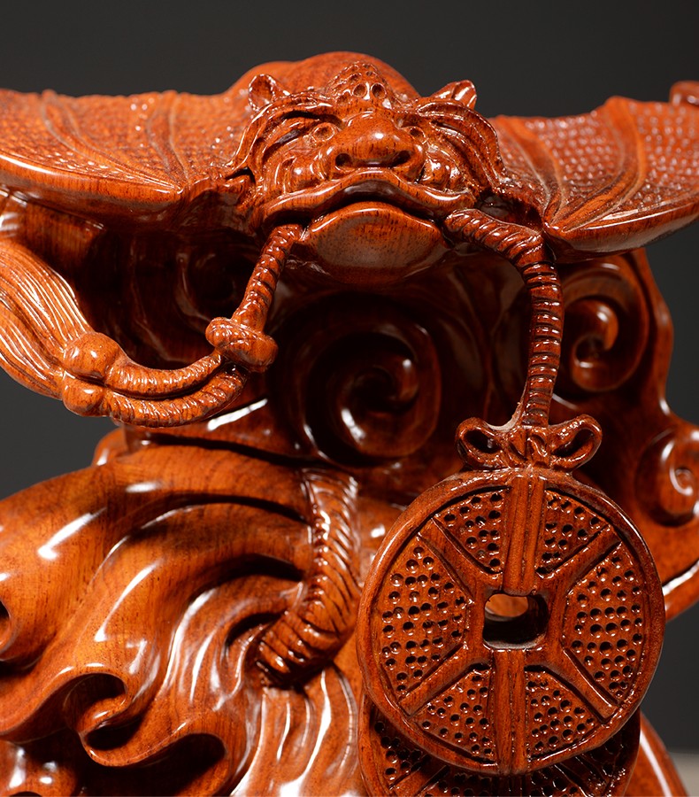 曹堂花梨木雕福袋蝙蝠摆件实木寓意送福纳福家居装饰品红木雕刻工艺品