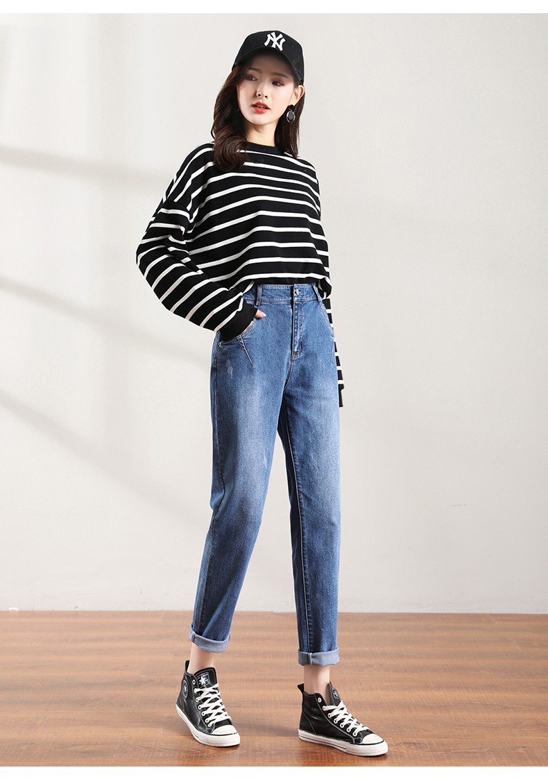 老爹牛仔裤女小个子高腰显瘦哈伦裤2020春夏新款韩版时尚泫雅萝卜裤潮