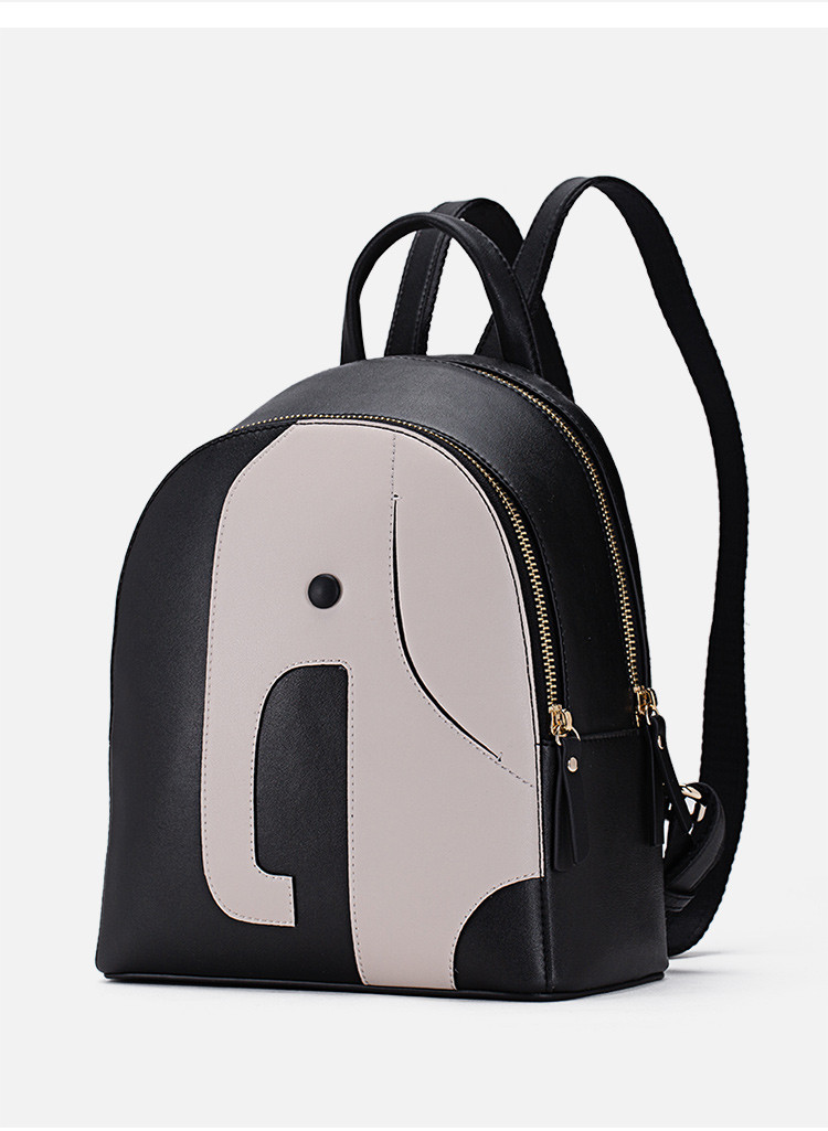 牛皮原创皮贴画书包双肩背包包女士双肩包女包 黑色 均码