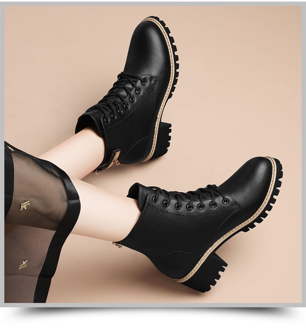 短靴女2021秋冬季新款加绒靴子女时尚潮流中筒靴女马丁靴女英伦风百搭