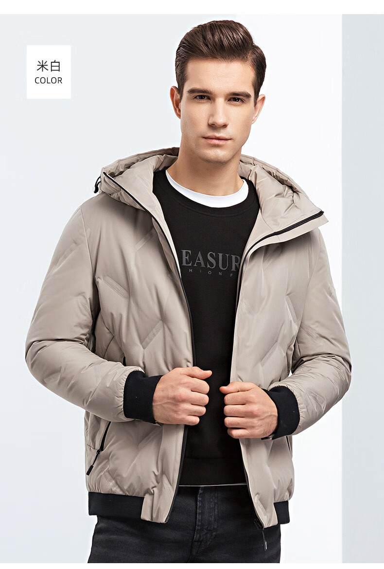 雅鹿羽绒服男短款连帽外套2019秋冬新款中青年商务休闲保暖外套 霾蓝