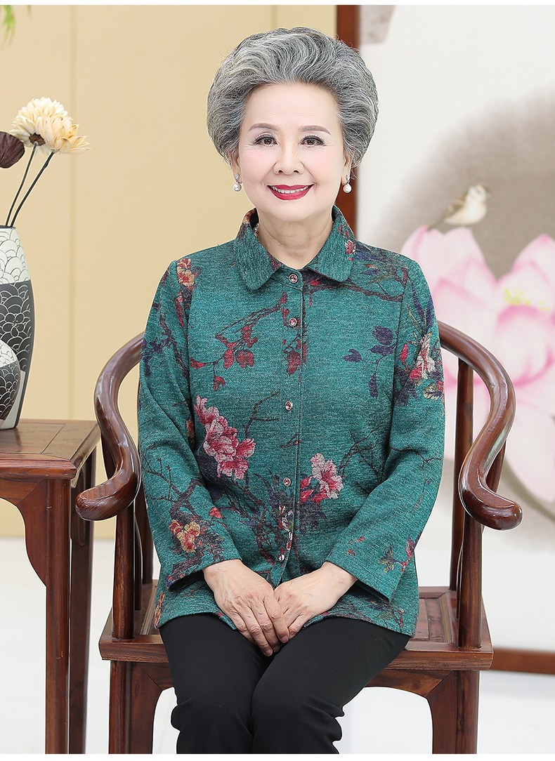 奶奶装春装2020新款中老年人女装衬衫休闲妈妈装春秋60-70岁翻领 红色