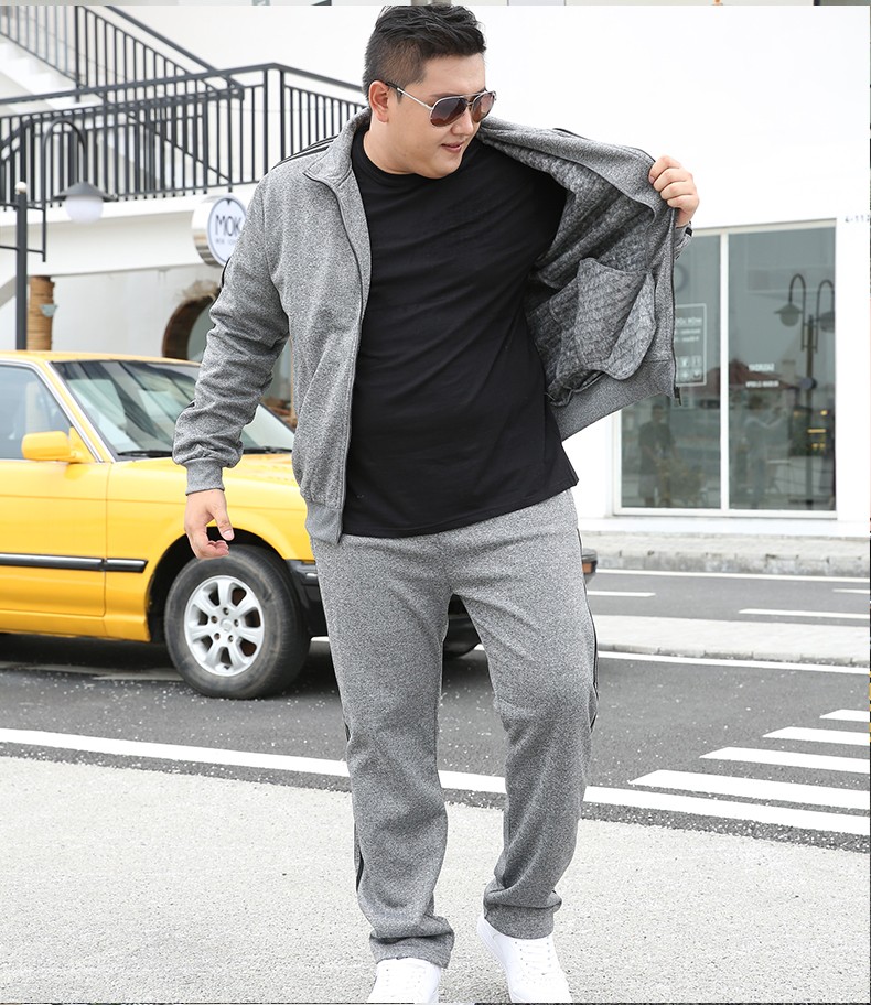 特大男装时尚休闲裤运动套装两件套 黑色(春秋款) 3xl(建议160-180斤)