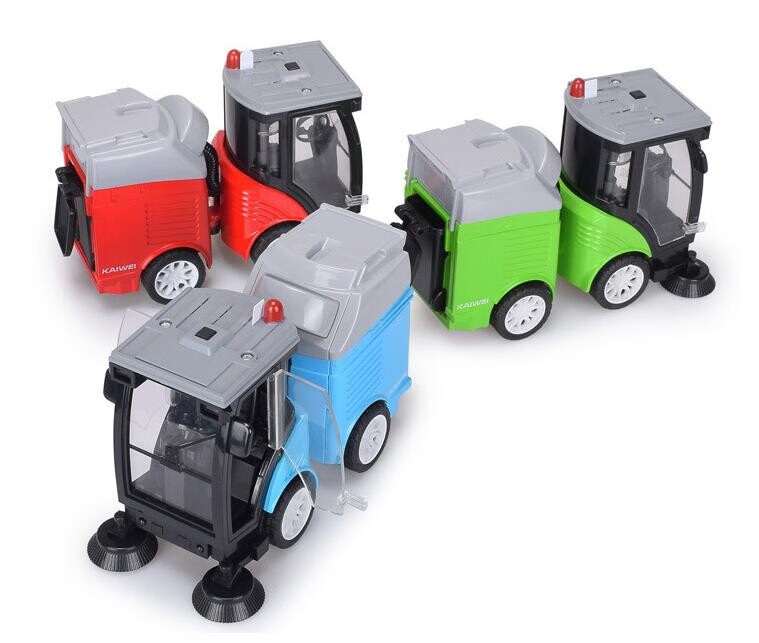 不舍天真仿真城市清洁车扫地车合金车模型儿童声光回力玩具车红色