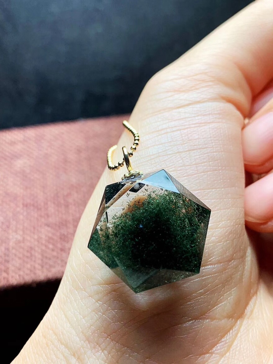 俊辰珠宝天然绿幽灵吊坠绿幽灵聚宝盆水滴吊坠雕刻绿幽灵男女项链