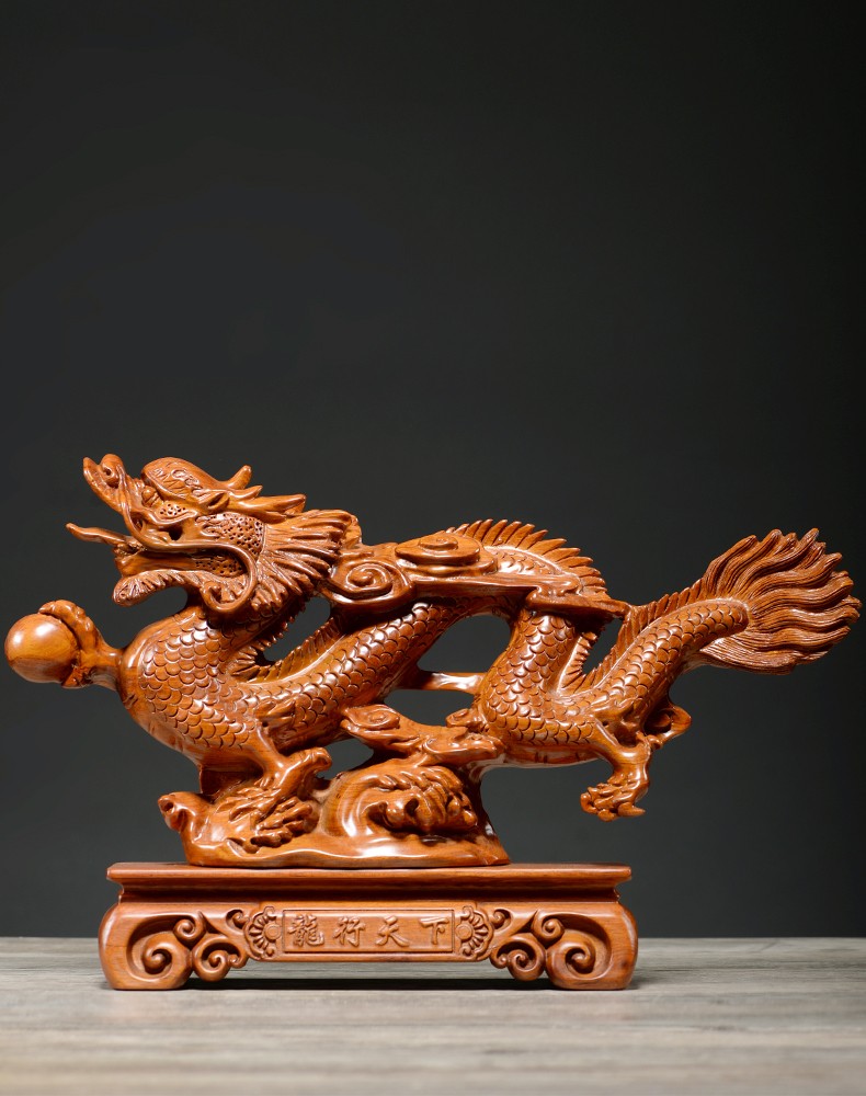 刺史花梨木雕龙行天下龙摆件实木风水客厅装饰品生肖龙工艺品