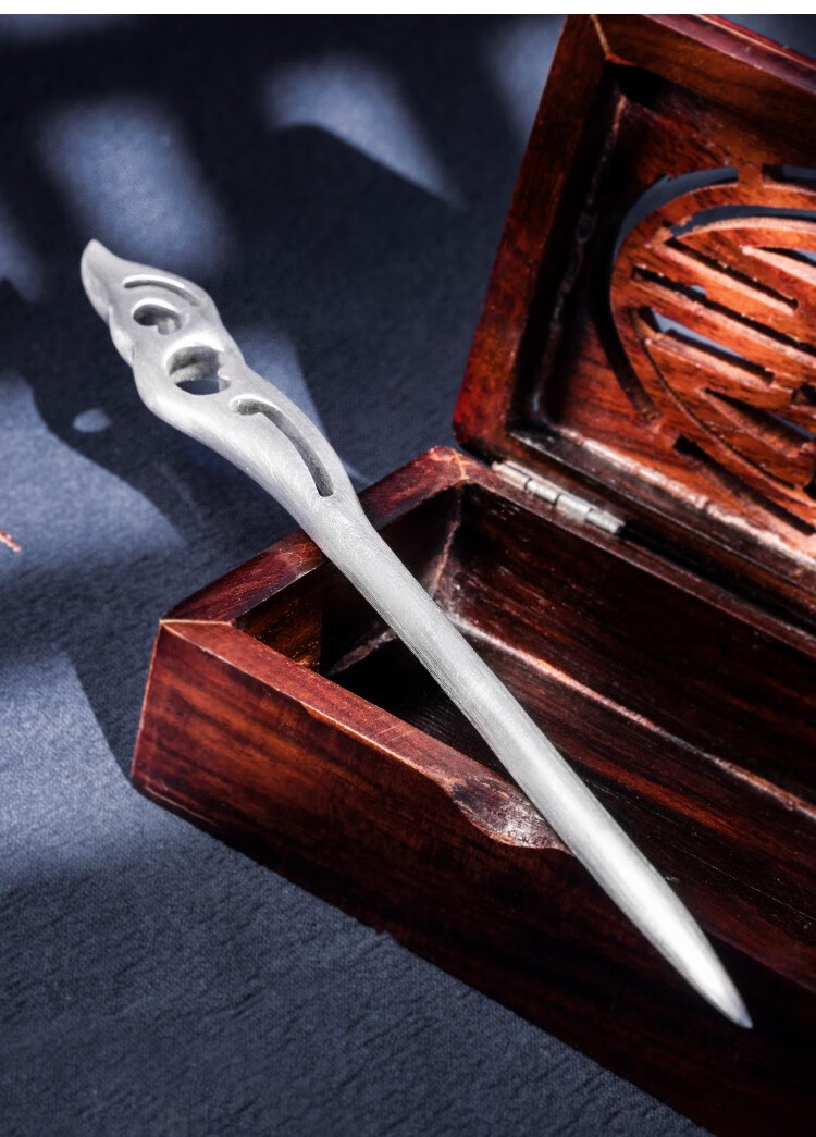 祥银居手工999足银挽月三生三世古风足银发簪实心盘发银簪【图片 价格