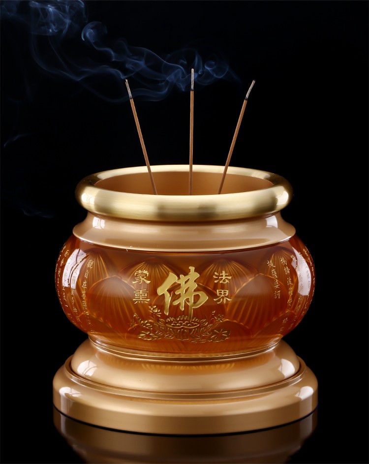 圆通香炉供奉台湾纯铜古法琉璃供奉家用香炉佛字心经纯铜香炉摆件7寸