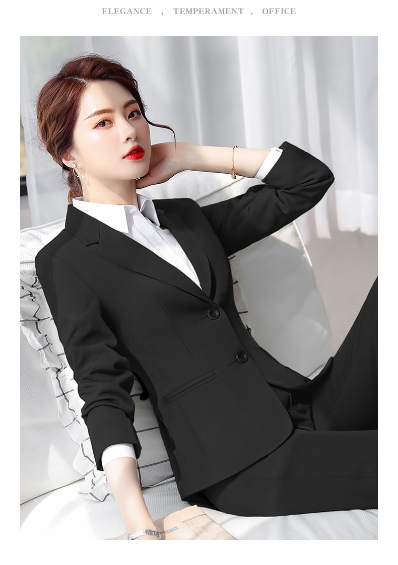 古缇琪黑色正装女套装春季教师职业装时尚气质大学生面试西装外套女