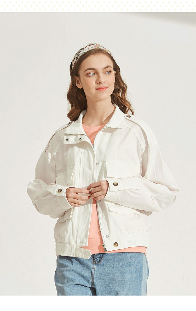 以纯线上品牌女装梭织磨毛宽松立领长袖开胸单层外套 芥黄 l