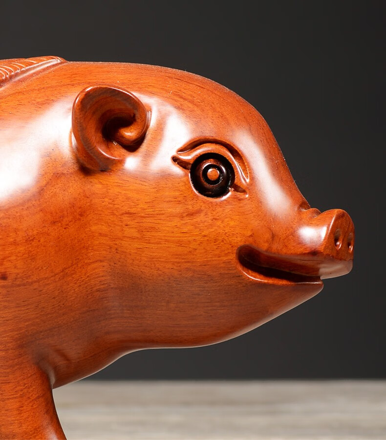 曹堂花梨木雕猪摆件一对实木质风水客厅红木十二生肖猪雕刻工艺品