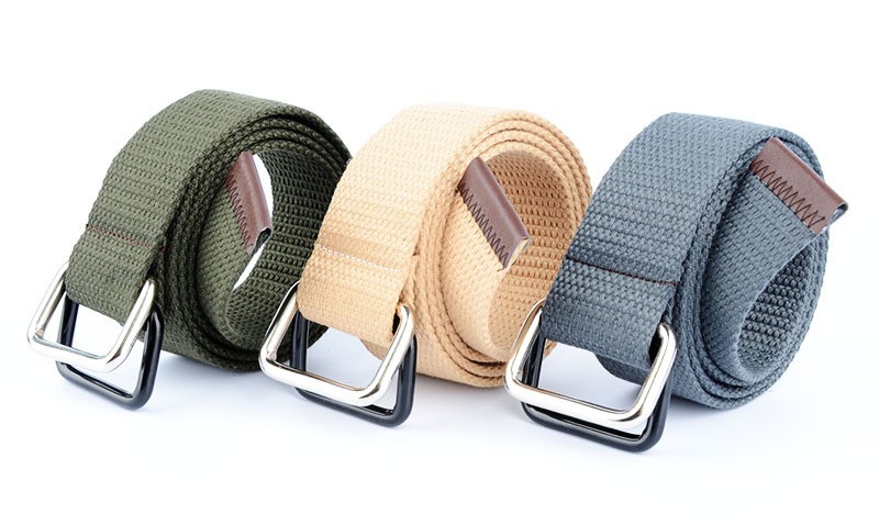 港风帆布腰带双环扣皮带男女休闲牛仔布带学生青年韩版布裤带潮军绿色