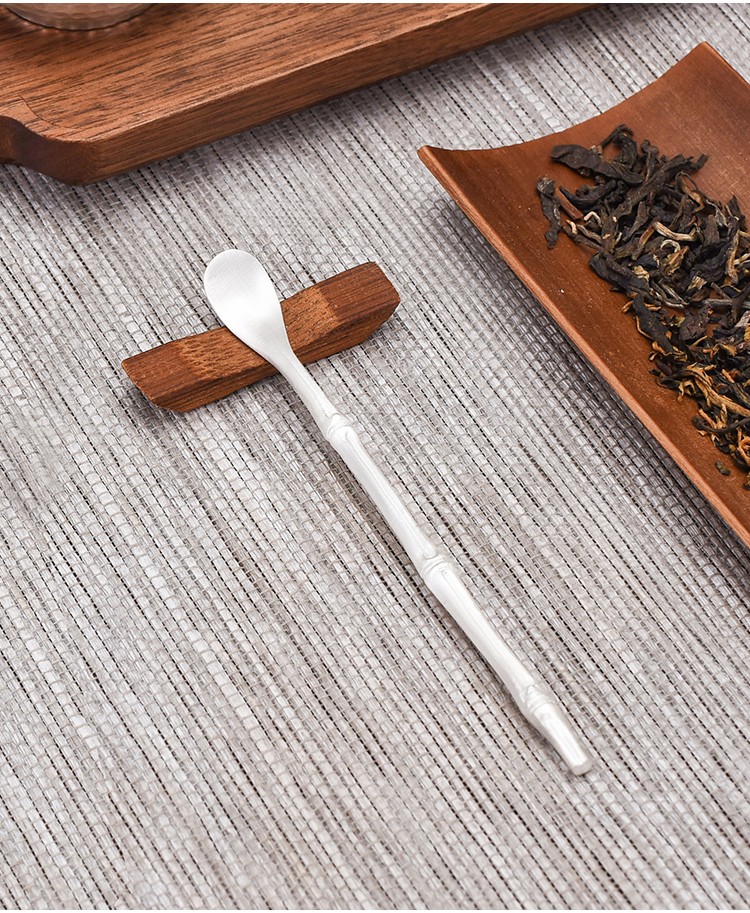 银器时代 竹子茶扒足银999手工家用茶道配件全银小茶拨茶勺茶匙 19克