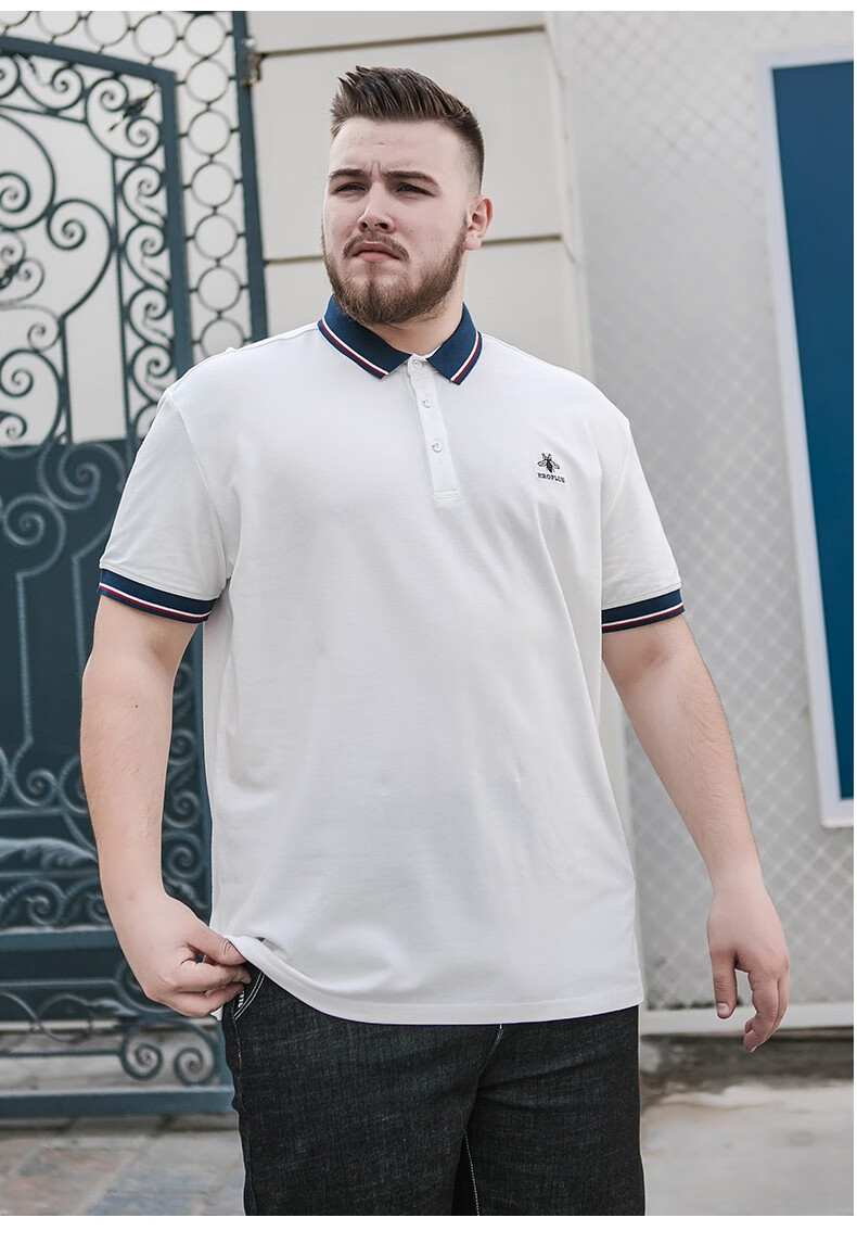 t恤胖人半袖体恤上衣男士翻领加肥加大肥仔t恤保罗衫黑色2xl170190斤