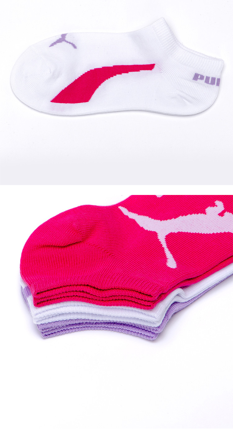 puma 女小童中大童袜子短筒运动休闲袜子三双装2020年春季新款 红白紫
