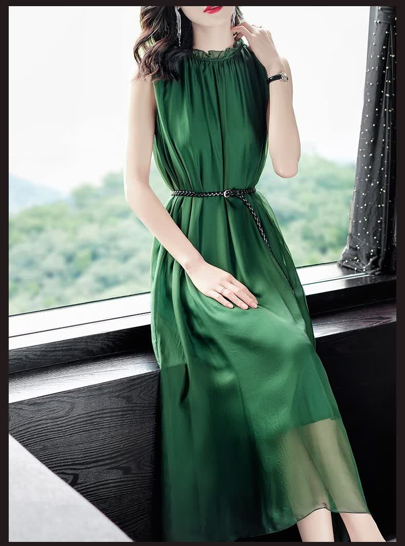 歌珀莱品牌女装真丝裙子女2020新款桑蚕丝夏季欧美气质显瘦无袖长款
