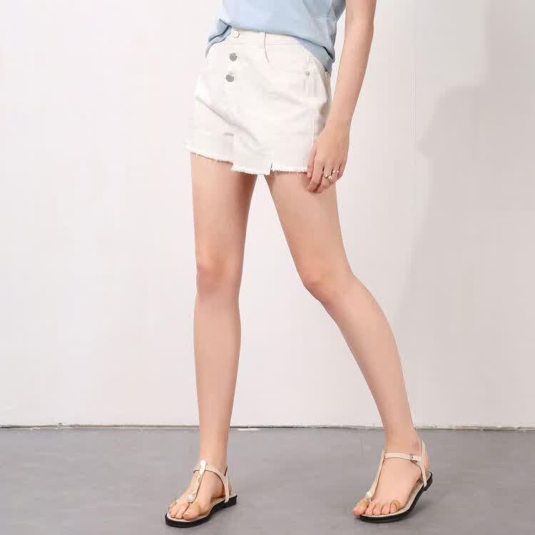 百图betu 时尚小a型修身百搭牛仔短裤百搭热裤女 黑色 m