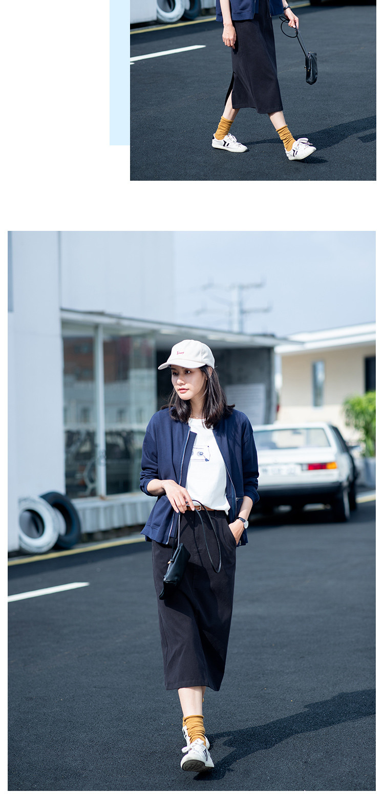 子陌zimo热卖新品百搭简约休闲长袖短款女式外套夹克风衣藏青色xl