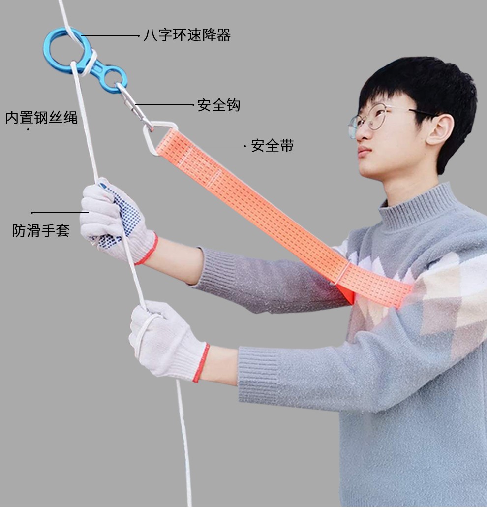 逃生应急救援绳子家用缓降器救援绳户外自救10mm粗内置钢丝绳50米钢丝