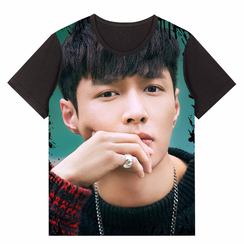 2020夏新款张艺兴明星同款宽松大码图案印花圆领短袖t恤上衣服潮 黑01