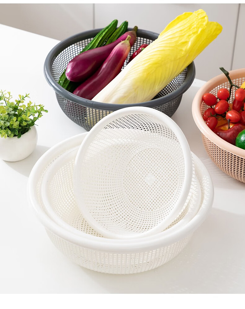 沥水篮塑料镂空厨房家用洗菜篮洗菜盆蔬菜筐水果篮子沥水筛三件套