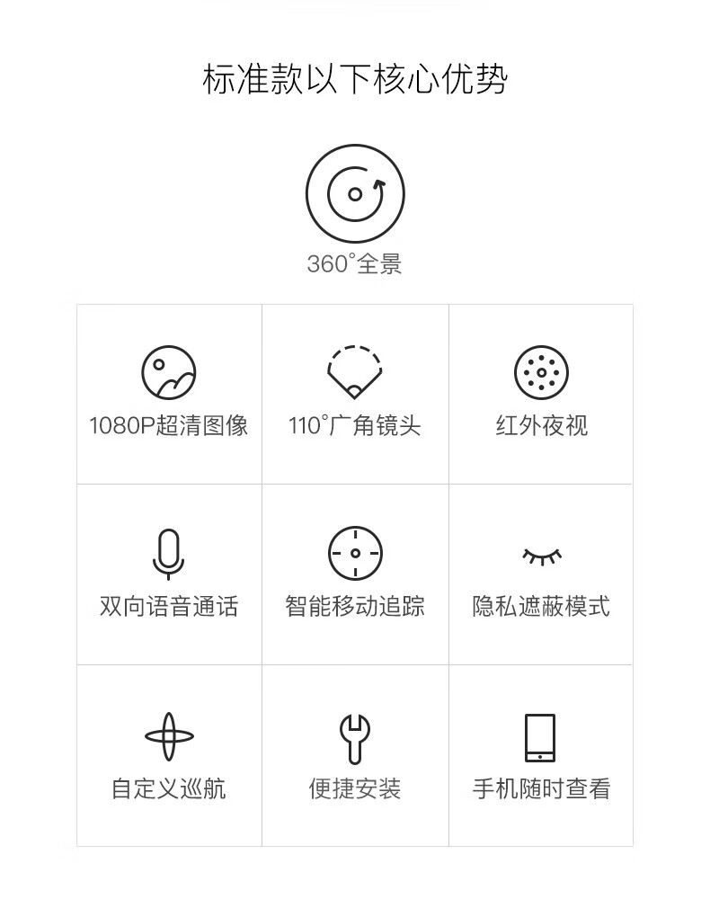 360摄像头监控云台标准版1080pwifi监控器高清夜视室内家用手机无线