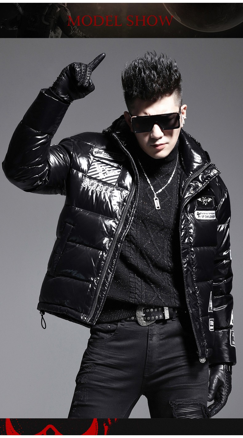 墨徒(motu) 短款冬季新款男士潮流羽绒服韩版时尚个性骷髅头连帽羽绒