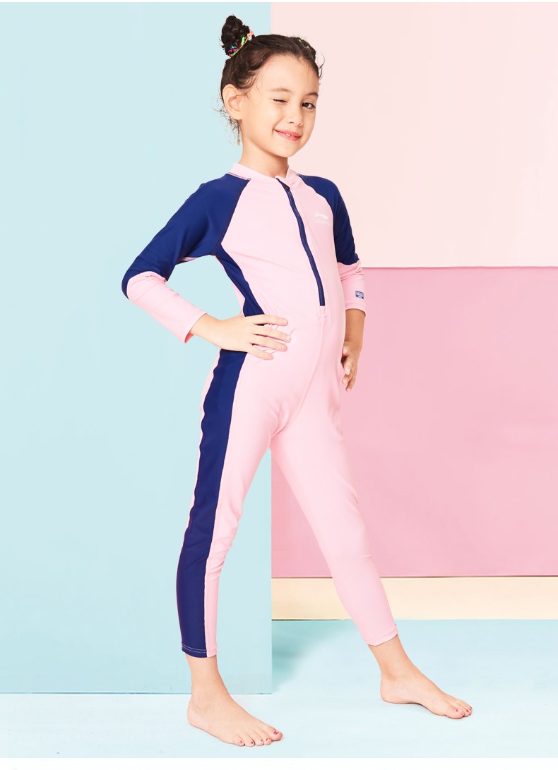 李宁lining儿童连体泳衣中大童女孩游泳衣学生防晒保暖速干泳装659