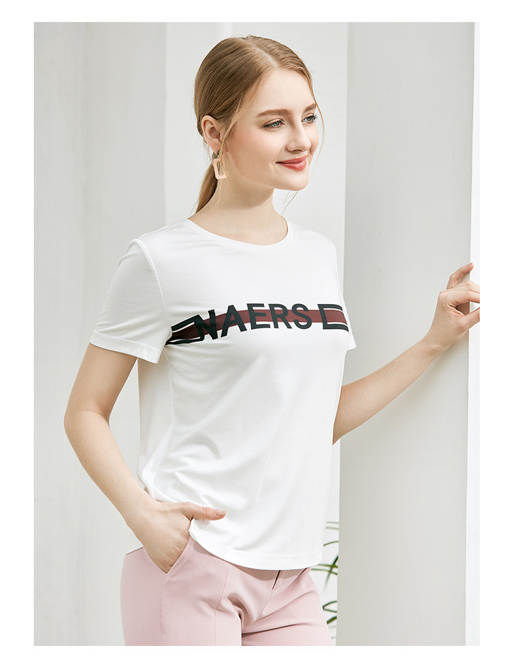 娜尔思naersi 春秋女装时尚圆领字母logo短袖显瘦减龄t恤衫套头上衣