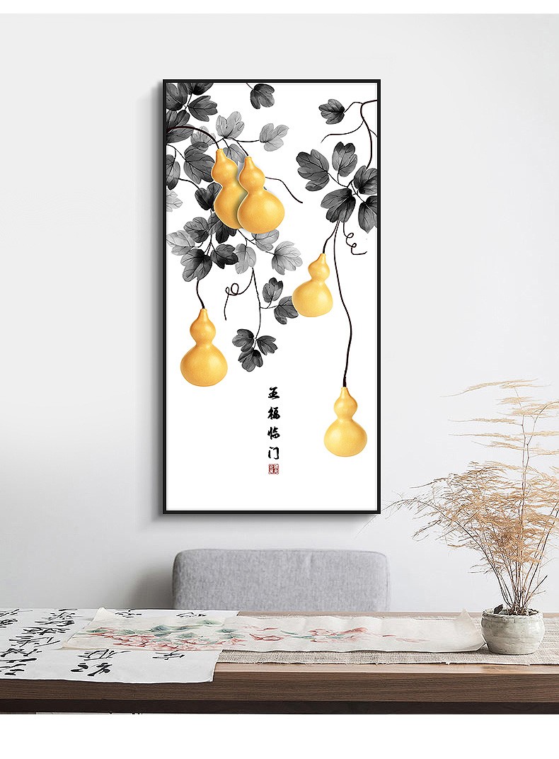 领艺lingyi新中式入户玄关装饰画竖版走廊过道招财风水五福临门客厅