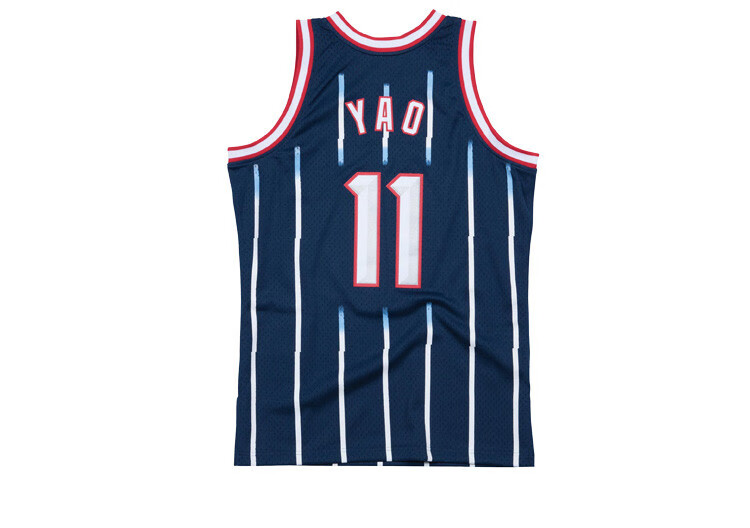 mitchellness复古球衣sw球迷版nba11号姚明篮球服透气深蓝色s