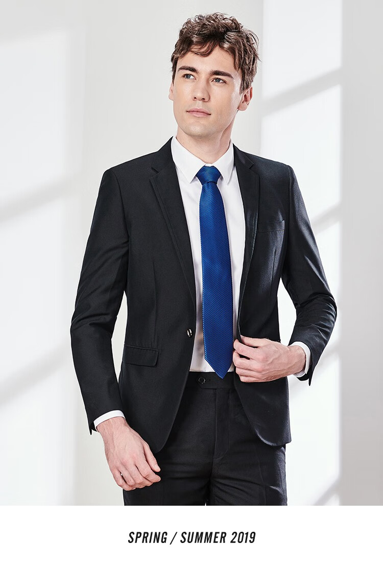 firs杉杉 西服套装男 春夏新品男士商务休闲简约藏青色修身套西 xtxa