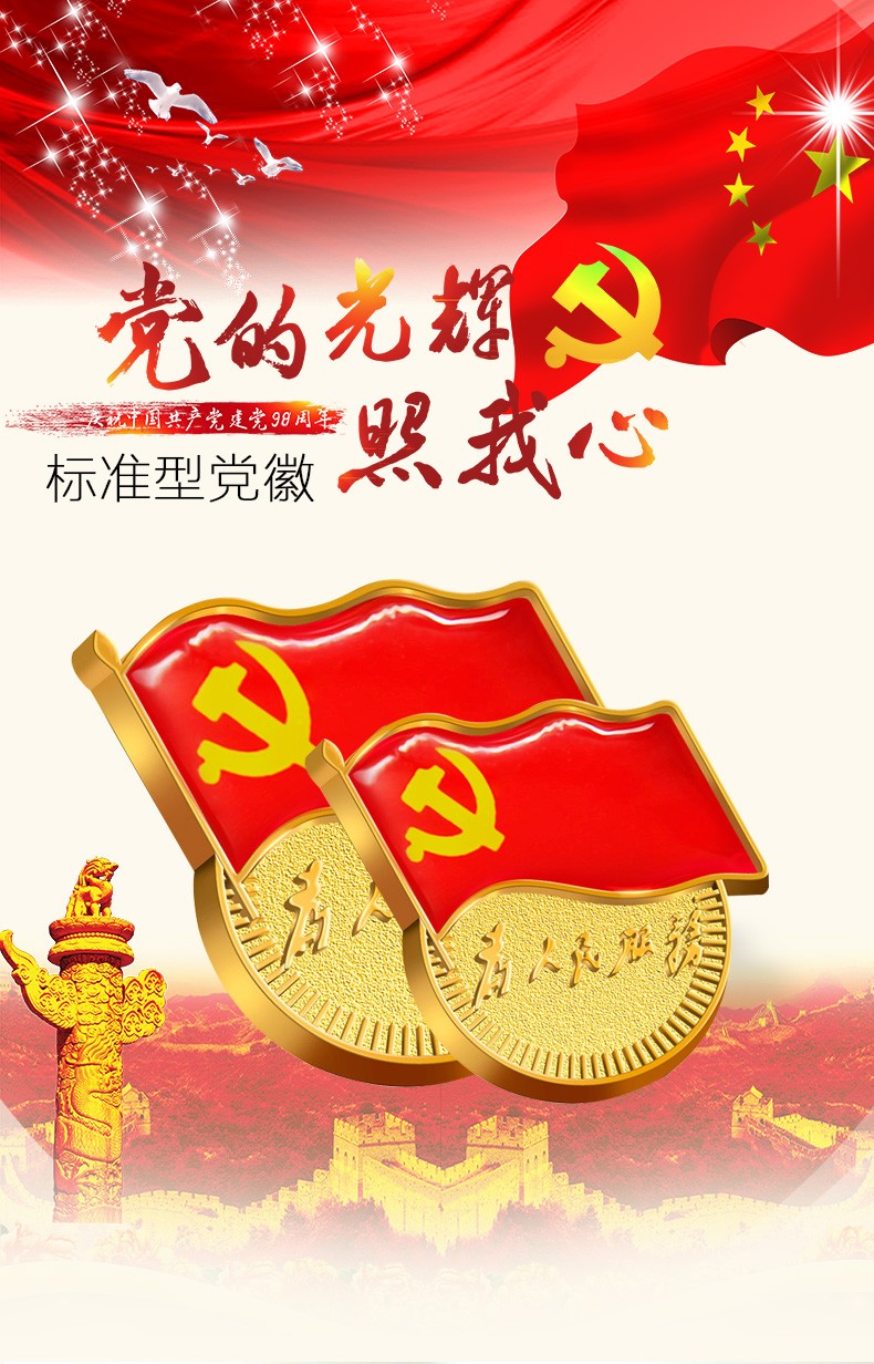 加厚款党徽2020新版胸针标准型磁铁磁扣中国党员胸章徽章为人民服务党
