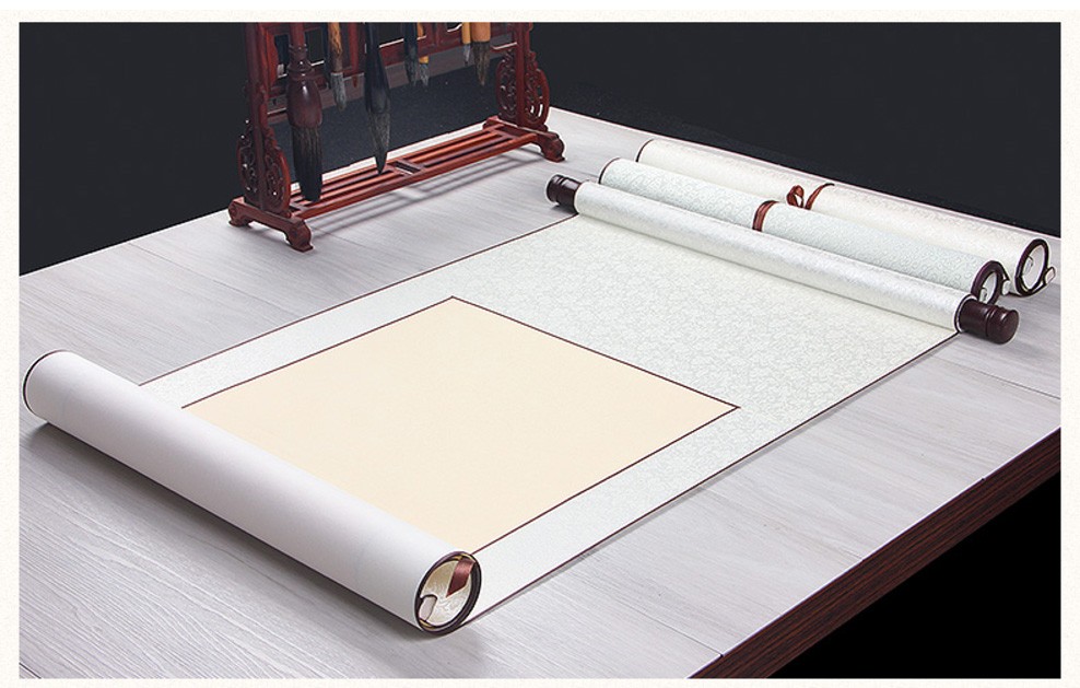 空白宣纸卷轴高温全绫精装裱画轴宣纸书法作品纸挂轴仿古国画竖轴四尺