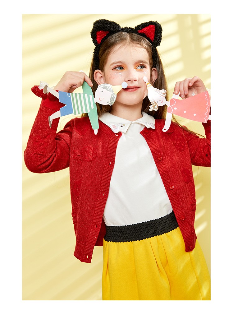 水孩儿童装儿童线衣春秋装新品中大童女时尚开身线衣毛衣针织衫糖果黄