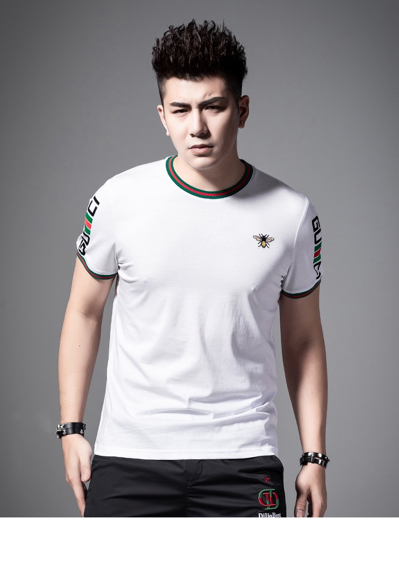 t恤男2020春夏季潮流时尚小蜜蜂半袖男休闲运动百搭短袖体恤男 白 