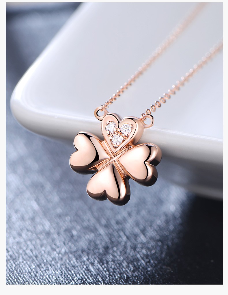 女款十八k金吊坠k金au750颈链锁骨链珠宝首饰礼品玫瑰金四叶草套链