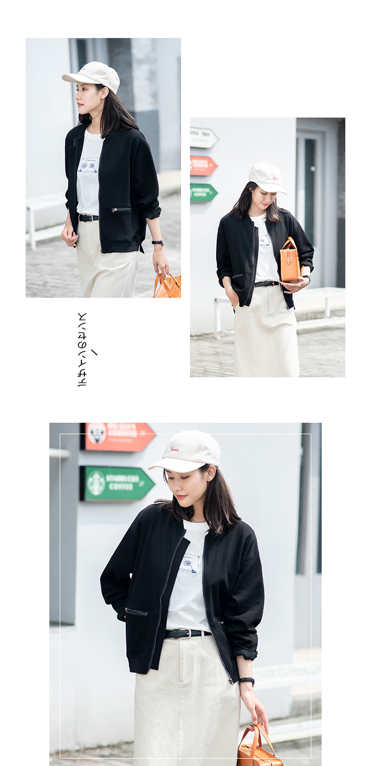 子陌zimo热卖新品百搭简约休闲长袖短款女式外套夹克风衣藏青色xl