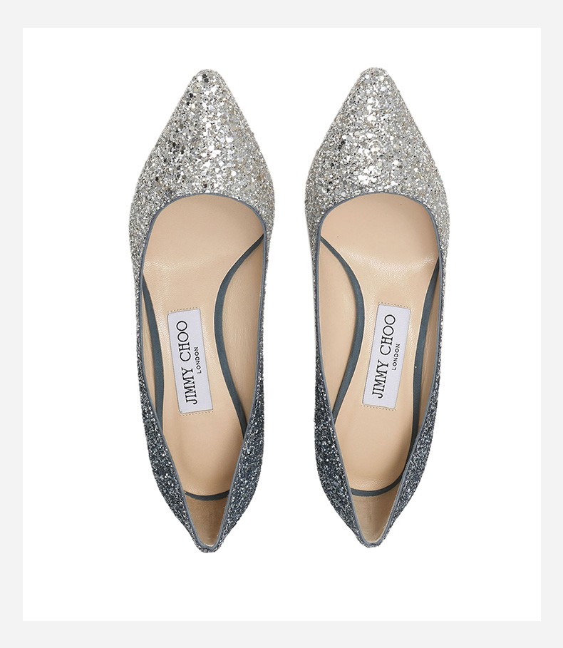 jimmy choo 周仰杰 女士romy 60系列银色渐变闪粉高跟婚鞋单鞋 银色