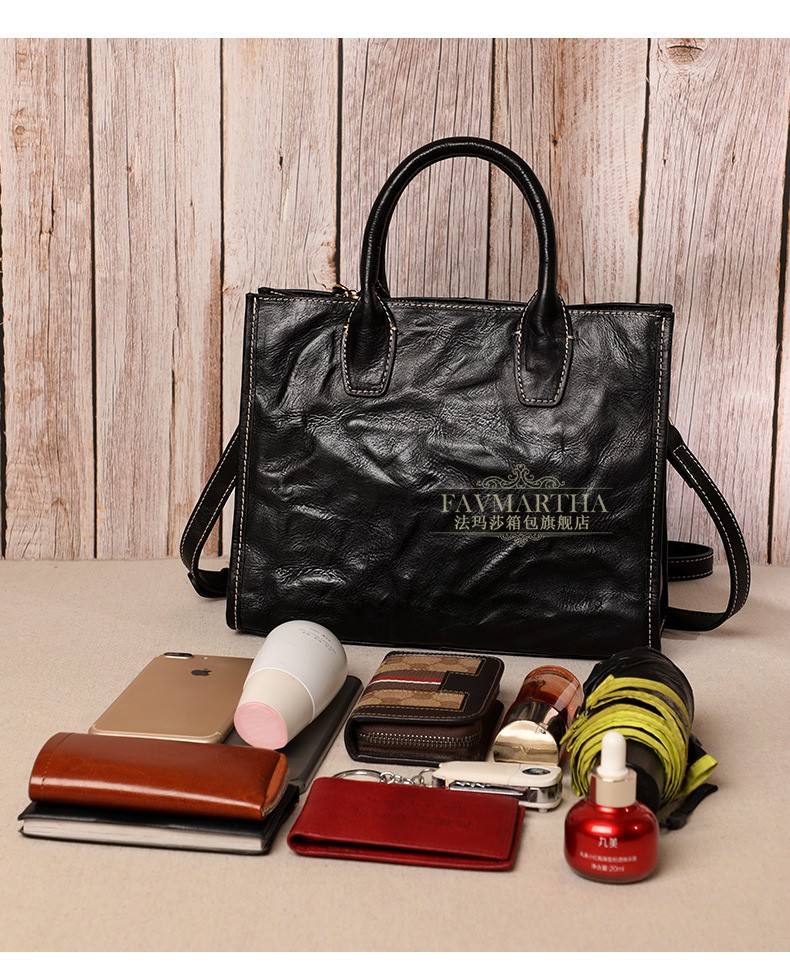 法玛莎品牌2020新品女士手提包真皮女包复古大容量牛皮